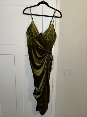 Olive Green Velvet Draped Slip Dress